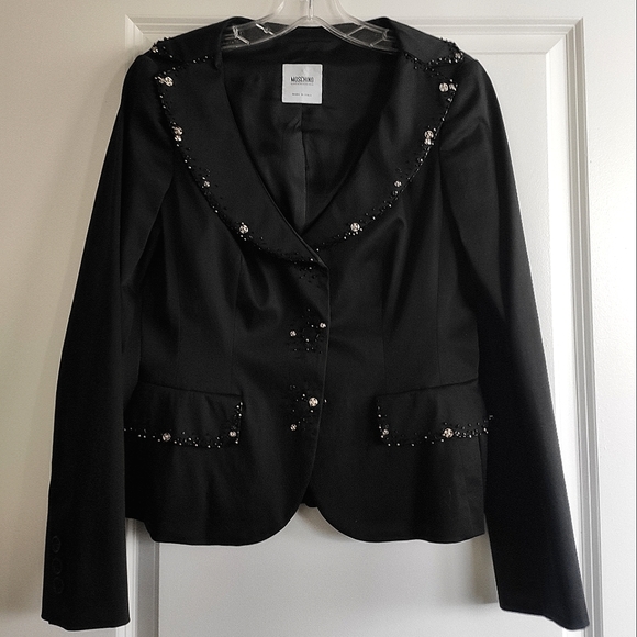 MOSCHINO CHEAP AND CHIC Black Fitted Studded Peplum Blazer - Picture 4 of 16